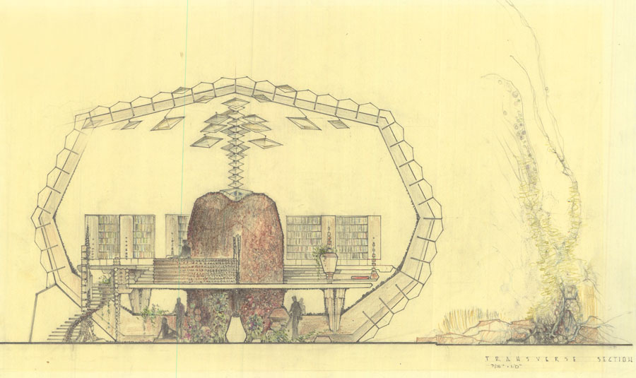 Cassidy Private School Transverse Section drawing Herb Greene OU student project